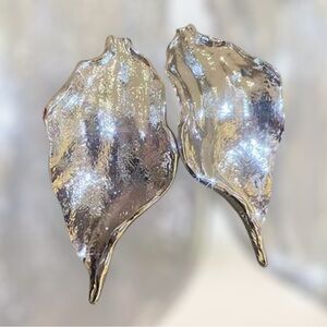 Silver Leaf-Shaped Earrings